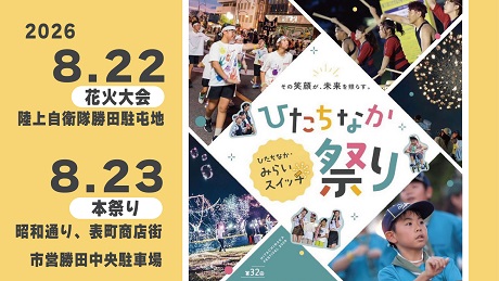画像:過去のひたちなか祭りの様子(ダンスや花火)が組み写真形式でデザインされています。