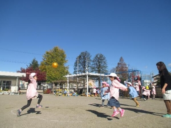 写真：円型ドッジボールを楽しむ園児達