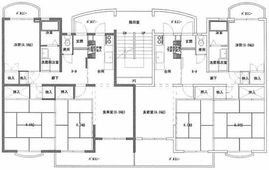 高場第1アパート4号棟3・4階の間取り図