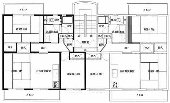 高場第2アパート1から4号棟の間取り図