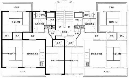 高場第2アパート1から5号棟の間取り図