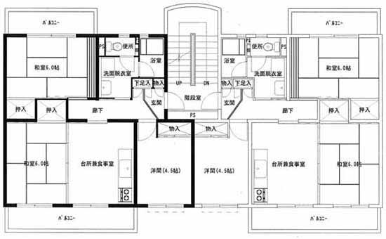 市毛第2アパート3号棟から5号棟の間取り図