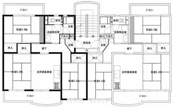 市毛第2アパート1号棟、2号棟の間取り図