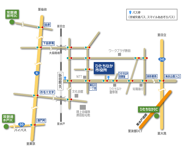 本庁の所在地及びアクセスを示す地図