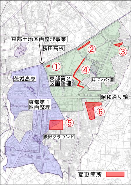 地図：変更箇所位置図（東部土地区画整理事業地区）