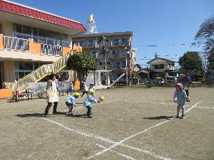 写真：年中組のドッジボールの様子