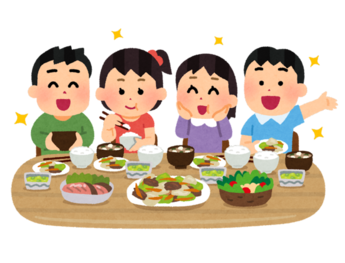 子どもたちが食事をしているイラスト