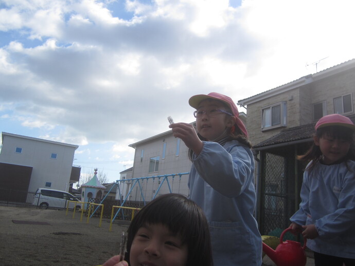 写真 霜柱を手にする女児