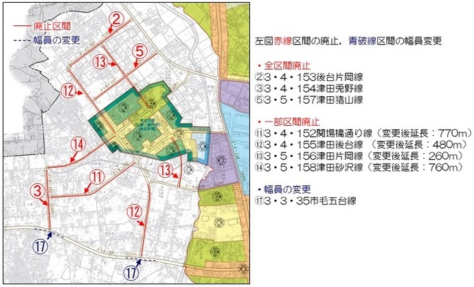 地図:津田地区 都市計画道路の変更