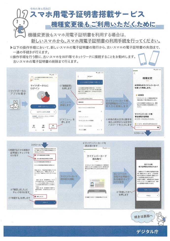 スマホ用電子証明書搭載サービス機種変更後もご利用いただくために表面