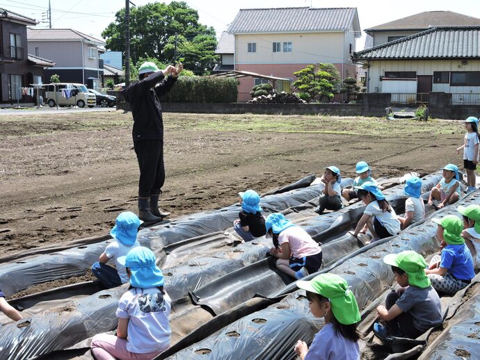 さつま苗の植え方を園長先生が説明している写真