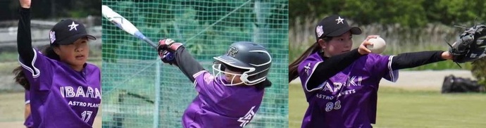 写真：紫色のユニフォームを着用した子どもたちがソフトボールの活動をしている様子